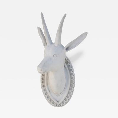 Chinese White Gesso Horned Goat Head Wall Plaque