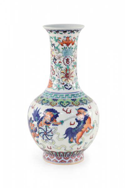 Chinese White Globular Kylin Motif Porcelain Vase