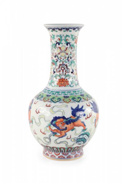 Chinese White Globular Kylin Motif Porcelain Vase