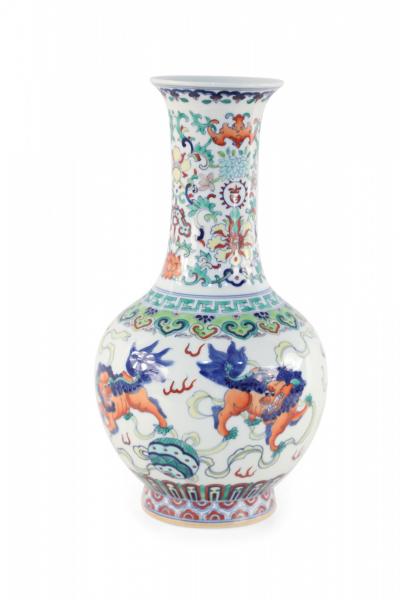 Chinese White Globular Kylin Motif Porcelain Vase