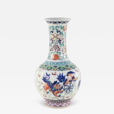 Chinese White Globular Kylin Motif Porcelain Vase