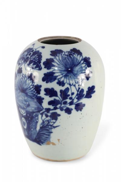 Chinese White and Blue Botancial Melon Porcelain Vase