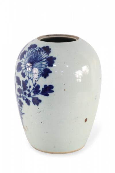 Chinese White and Blue Botancial Melon Porcelain Vase