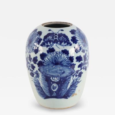 Chinese White and Blue Botancial Melon Porcelain Vase