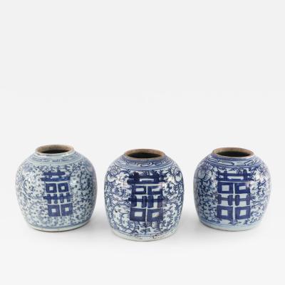 Chinese White and Blue Character and Floral Ginger Jar Vases