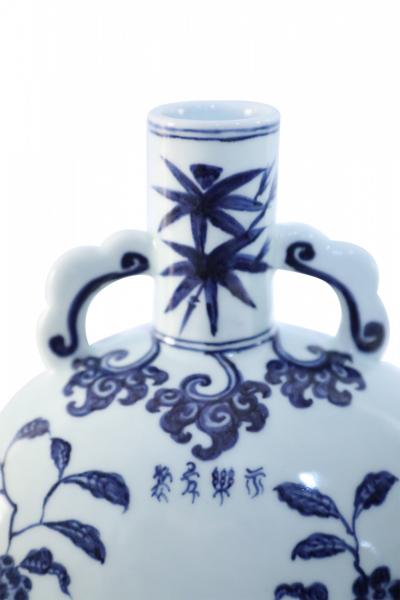 Chinese White and Blue Cherry Blossom Porcelain Moon Flask Vase