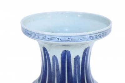 Chinese White and Blue Feather and Floral Motif Porcelain Urn