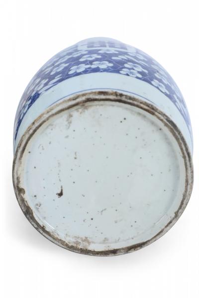 Chinese White and Blue Feather and Floral Motif Porcelain Urn
