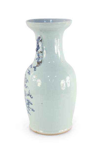 Chinese White and Blue Foo Dog Design Porcelain Urn
