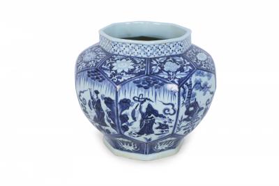 Chinese White and Blue Octagonal Porcelain Pot