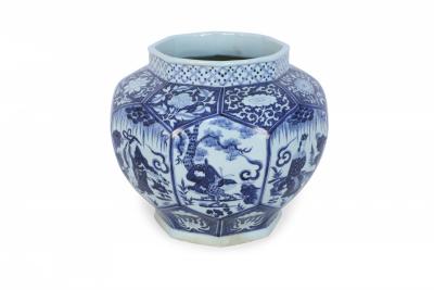 Chinese White and Blue Octagonal Porcelain Pot