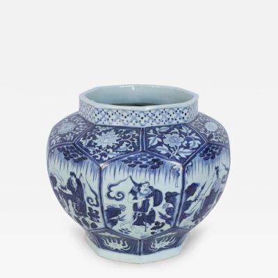 Chinese White and Blue Octagonal Porcelain Pot