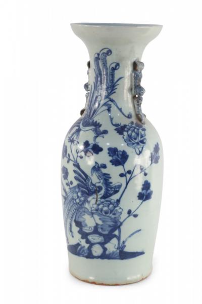 Chinese White and Blue Peacock Motif Porcelain Urn