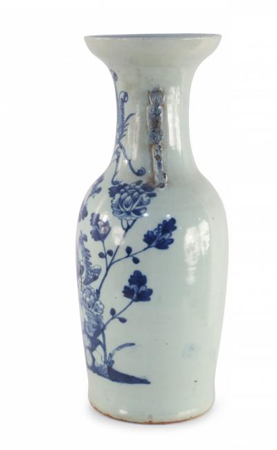 Chinese White and Blue Peacock Motif Porcelain Urn