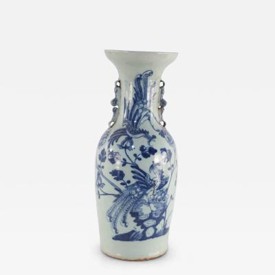 Chinese White and Blue Peacock Motif Porcelain Urn