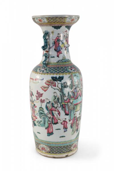 Chinese White and Figurative Pastoral Scene Porcelain Urn