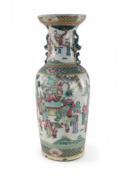Chinese White and Figurative Pastoral Scene Porcelain Urn
