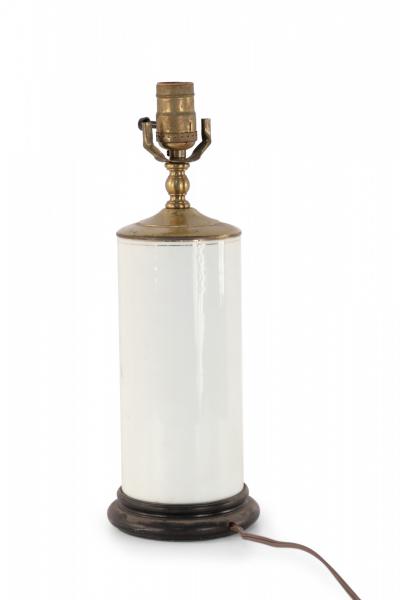 Chinese White and Floral Column Porcelain Table Lamp