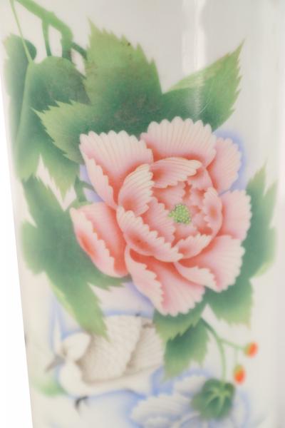 Chinese White and Floral Column Porcelain Table Lamp