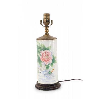 Chinese White and Floral Column Porcelain Table Lamp