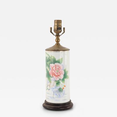 Chinese White and Floral Column Porcelain Table Lamp