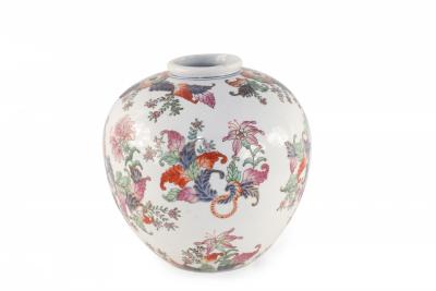 Chinese White and Multicolor Floral Round Porcelain Vase