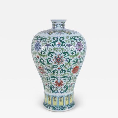 Chinese White and Multicolor Floral and Vine Motif Meiping Porcelain Urn