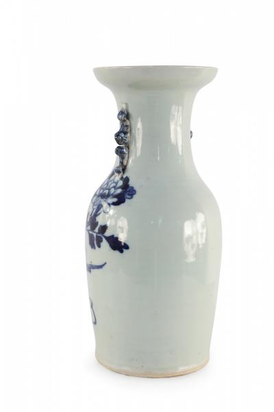 Chinese White and Navy Blue Botanical Design Porcelain Urn