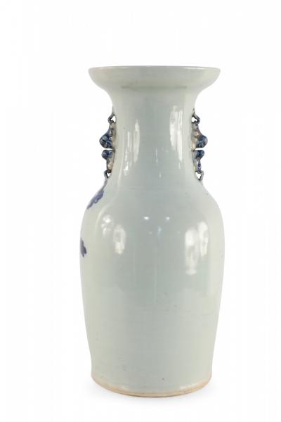 Chinese White and Navy Blue Botanical Design Porcelain Urn