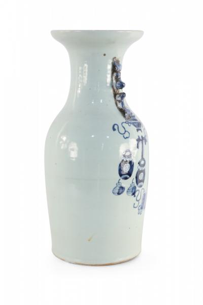 Chinese White and Navy Blue Patterned Handled Porcelain Urn