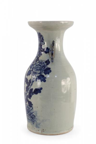 Chinese White and Navy Egret Design Porcelain Urn