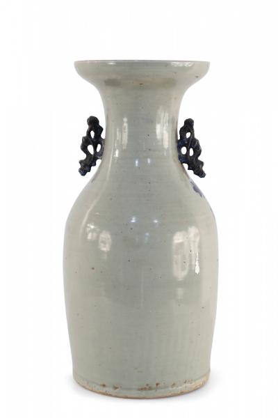 Chinese White and Navy Egret Design Porcelain Urn