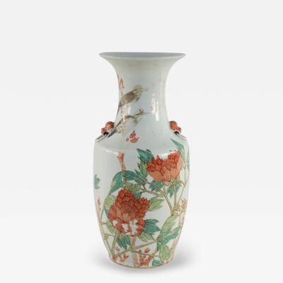 Chinese White and Orange Botantical Motif Porcelain Urn