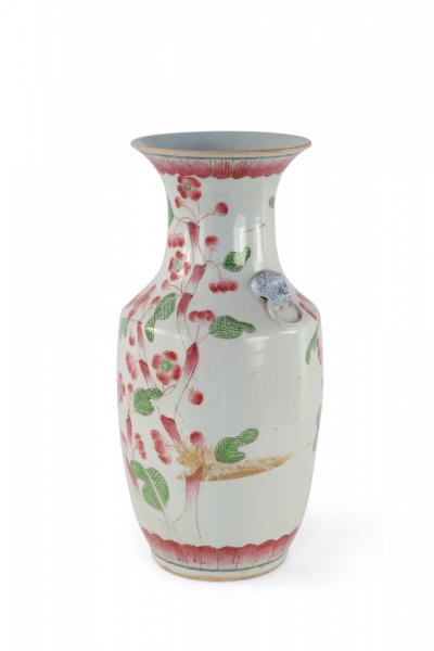 Chinese White and Pink Cherry Blossom Tree Porcelain Urn
