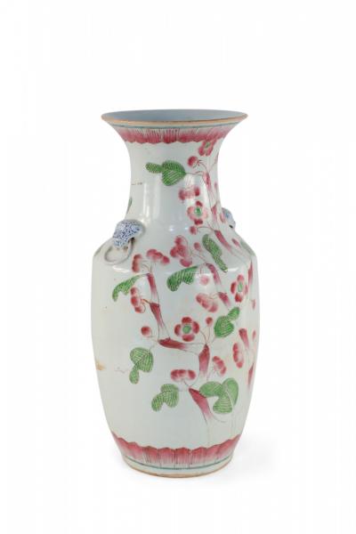 Chinese White and Pink Cherry Blossom Tree Porcelain Urn