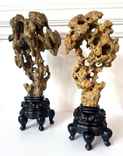 Chinese Yellow Scholar Taihu Stone on Wood Stand