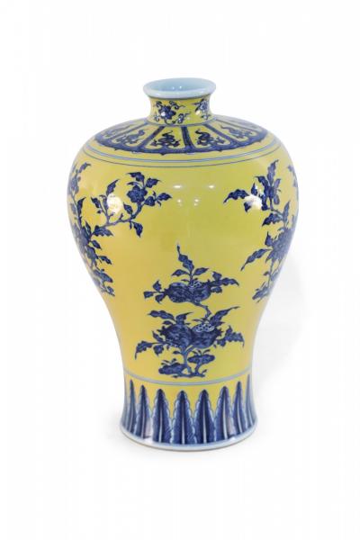 Chinese Yellow and Blue Floral Meiping Porcelain Vase