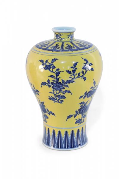 Chinese Yellow and Blue Floral Meiping Porcelain Vase