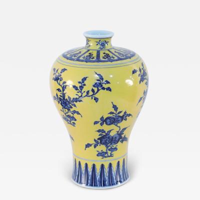 Chinese Yellow and Blue Floral Meiping Porcelain Vase