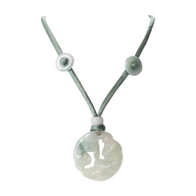 Chinese celadon jade carved and pierced circular pendant necklace 1912 1949 
