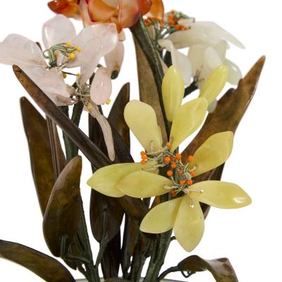 Chinese cloisonn enamel and hardstone flower model