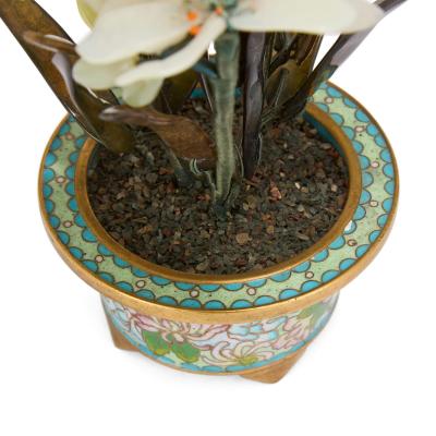 Chinese cloisonn enamel and hardstone flower model