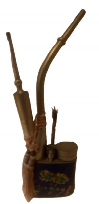 Chinese cloisonne opium pipe with utensils