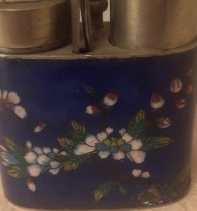 Chinese cloisonne opium pipe with utensils