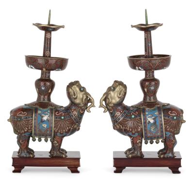 Chinese dragon form cloisonn enamel candelabra