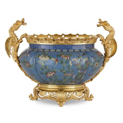 Chinese enamel and French gilt bronze Chinoiserie jardini re