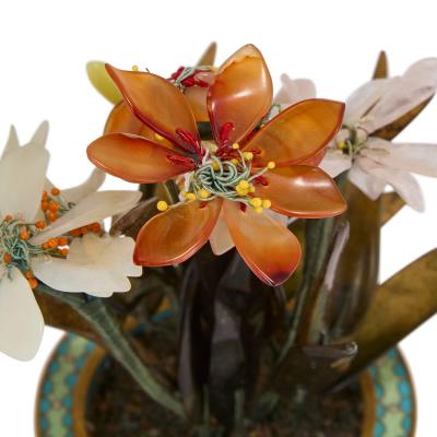 Chinese hardstone and cloisonn enamel flower model