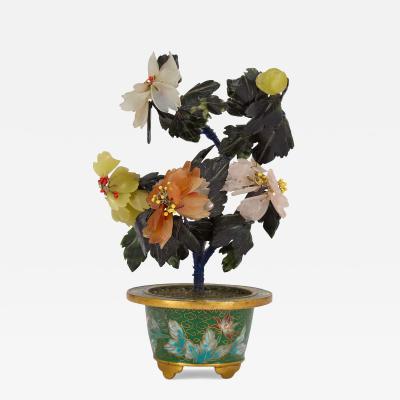 Chinese hardstone and cloisonn enamel flower model