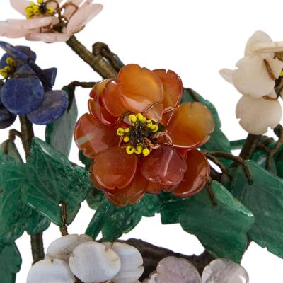 Chinese hardstone floral tree in a cloisonn enamel planter