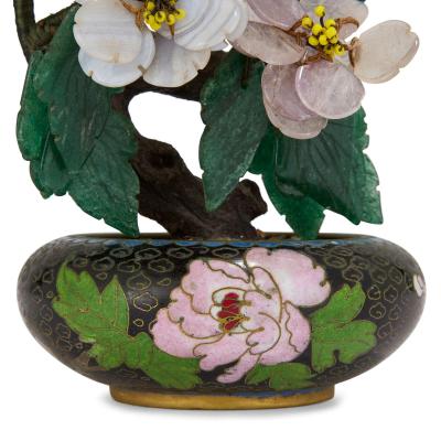 Chinese hardstone floral tree in a cloisonn enamel planter